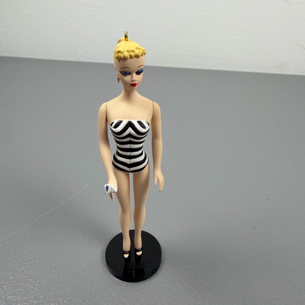 3 Vtg Hallmark Barbie 1959 Debut Doll Ornament 1994 w/ Zebra Swim Suit Christmas
